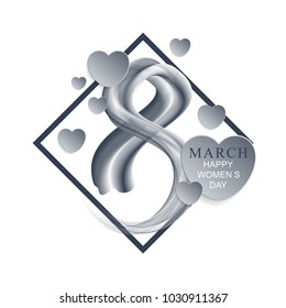 Celebrate 8 March, International Women's Day. Greeting card . Eight like a fluid brushstroke. Template for registration of booklets, posters, gift cards, discounts and sale. Design Modern.