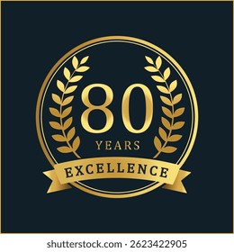 Comemore 80 anos de excelência com este distintivo de aniversário de ouro premium. Com uma textura de folha de ouro rica e coroas de louro elegantes, este distintivo vetorial é perfeito para comemorar o ac corporativo