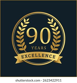 Celebrate 90 years of excellence with this premium golden anniversary badge. Featuring a rich gold foil texture and elegant laurel wreaths, this vector badge is perfect for commemorating corporate ac