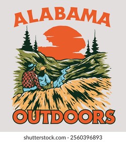 Celebrate Alabama's outdoor charm with this vintage-inspired design showcasing outdoor activities. Perfect for nature lovers, adventurers, and Alabama enthusiasts!