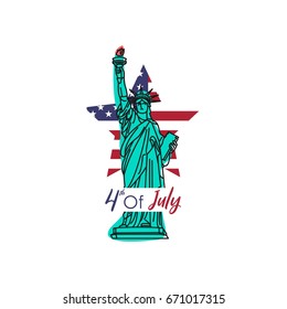 Celebrate American Independence Day with this artistic depiction of the Statue of Liberty set against a patriotic Stars and Stripes backdrop, symbolizing freedom, pride, and national unity.