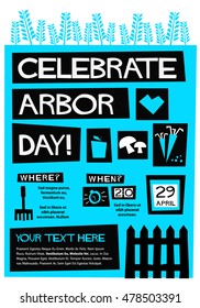 Celebrate Arbor Day! (April Month Event Flat Style Vector Illustration Quote Poster Design) Event Invitation with Venue and Time Details