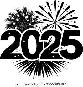 Celebrate the arrival of 2025 with a sleek, minimalist black silhouette design. Perfect for New Year's Eve promotions, party invitations, or festive decorations, this bold design captures