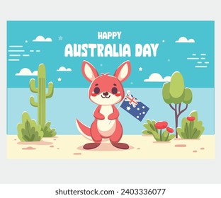 Celebrate Australia Day with a cute kangaroo character illustration. This festive artwork captures the spirit of the holiday and pays homage to the unique wildlife of Australia