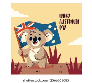 Celebrate Australia Day with this charming illustration featuring a joyful koala proudly holding the Australian flag