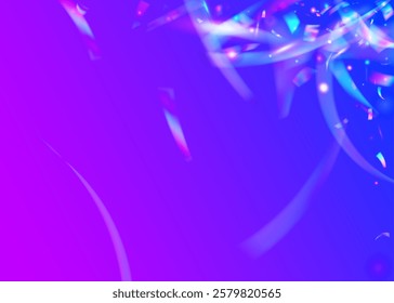 Celebrate Background. Abstract Design. Hologram Confetti. Retro Sparkle. Blue Art Effect. Happy Christmas Serpentine. 3d Ribbon. Isolated Flag. Purple Celebrate Background