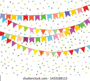  celebrate background party flags with confetti . vector - illustration