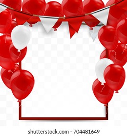 Celebrate background. Party flags with confetti. Realistic balloons. Vector illustration. 