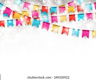 Celebrate banner. Party flags with confetti. Vector illustration. 