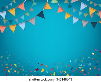 Celebrate Banner. Party Flags With Confetti. Vector Illustration.