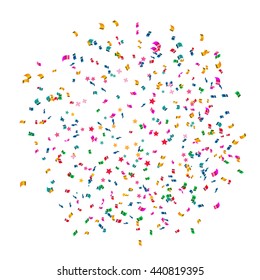 Celebrate banner. Party flags with confetti. Vector illustration.