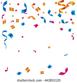 Celebrate banner. Party flags with confetti. Vector illustration.