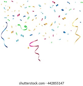 Celebrate banner. Party flags with confetti. Vector illustration.