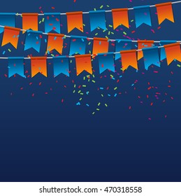 Celebrate banner. Party flags with confetti