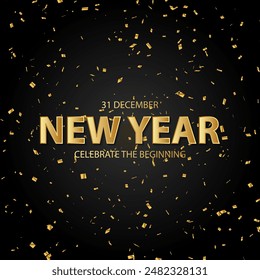 Celebrate the beginning new year night golden popper blast in background illustration banner.