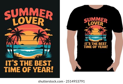 Celebrate the best time of year with our "Summer Lover" T-shirt, featuring a stunning tropical sunset design.