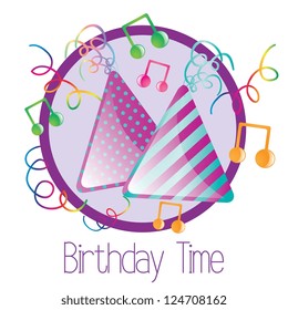 Celebrate birthday hats, with musical notes. On white background