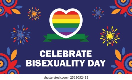 Celebre el diseño del Anuncio del Día de la Bisexualidad con Formas geométricas y colores vibrantes sobre un fondo Horizontal.