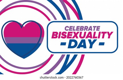 Celebrate Bisexuality Day. Bisexual Pride and Bi Visibility Day. Bisexual flag. Coming out. Celebrated annual in September 23. Festival and parade. Poster, card, banner, template, background. Vector