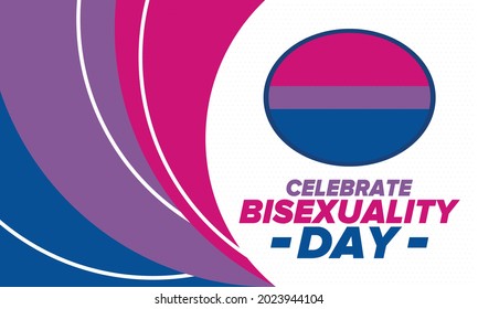 Celebrate Bisexuality Day. Bisexual Pride and Bi Visibility Day. Bisexual flag. Coming out. Celebrated annual in September 23. Festival and parade. Poster, card, banner, template, background. Vector