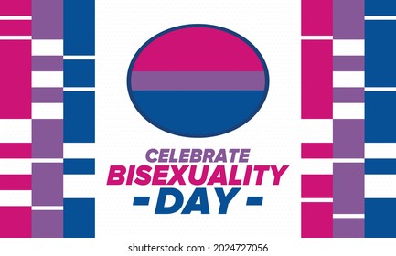 Celebrate Bisexuality Day. Bisexual Pride and Bi Visibility Day. Bisexual flag. Coming out. Celebrated annual in September 23. Festival and parade. Poster, card, banner, template, background. Vector