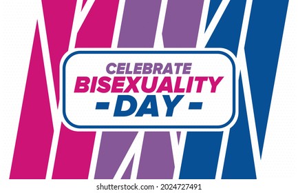 Celebrate Bisexuality Day. Bisexual Pride and Bi Visibility Day. Bisexual flag. Coming out. Celebrated annual in September 23. Festival and parade. Poster, card, banner, template, background. Vector