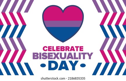 Celebrate Bisexuality Day. Bisexual Pride and Bi Visibility Day. Bisexual flag. Coming out. Celebrated annual in September 23. Festival and parade. Poster, card, banner, template, background. Vector