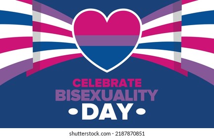 Celebrate Bisexuality Day. Bisexual Pride and Bi Visibility Day. Bisexual flag. Coming out. Celebrated annual in September 23. Festival and parade. Poster, card, banner, template, background. Vector