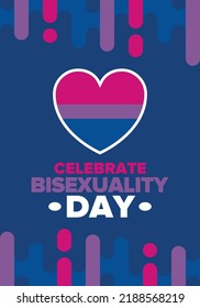 Celebrate Bisexuality Day. Bisexual Pride and Bi Visibility Day. Bisexual flag. Coming out. Celebrated annual in September 23. Festival and parade. Poster, card, banner, template, background. Vector