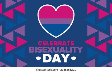 Celebrate Bisexuality Day. Bisexual Pride and Bi Visibility Day. Bisexual flag. Coming out. Celebrated annual in September 23. Festival and parade. Poster, card, banner, template, background. Vector