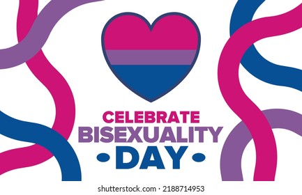 Celebrate Bisexuality Day. Bisexual Pride and Bi Visibility Day. Bisexual flag. Coming out. Celebrated annual in September 23. Festival and parade. Poster, card, banner, template, background. Vector