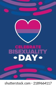 Celebrate Bisexuality Day. Bisexual Pride and Bi Visibility Day. Bisexual flag. Coming out. Celebrated annual in September 23. Festival and parade. Poster, card, banner, template, background. Vector