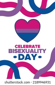 Celebrate Bisexuality Day. Bisexual Pride and Bi Visibility Day. Bisexual flag. Coming out. Celebrated annual in September 23. Festival and parade. Poster, card, banner, template, background. Vector