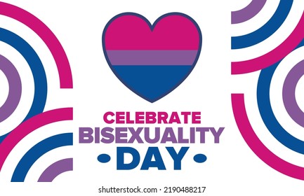 Celebrate Bisexuality Day. Bisexual Pride and Bi Visibility Day. Bisexual flag. Coming out. Celebrated annual in September 23. Festival and parade. Poster, card, banner, template, background. Vector