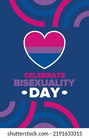 Celebrate Bisexuality Day. Bisexual Pride and Bi Visibility Day. Bisexual flag. Coming out. Celebrated annual in September 23. Festival and parade. Poster, card, banner, template, background. Vector