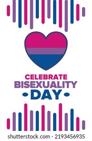 Celebrate Bisexuality Day. Bisexual Pride and Bi Visibility Day. Bisexual flag. Coming out. Celebrated annual in September 23. Festival and parade. Poster, card, banner, template, background. Vector