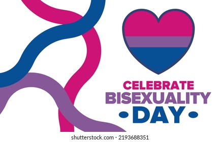 Feiern Sie den Bisexualität-Tag. Bisexueller Pride und Bi Visibility Tag. Bisexuelle Flagge. Kommt raus. Feiert jährlich am 23. September. Festival und Parade. Poster, Karte, Banner, Vorlage, Hintergrund. Vektorgrafik