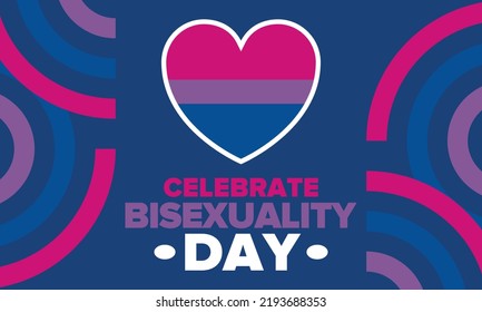 Celebrate Bisexuality Day. Bisexual Pride and Bi Visibility Day. Bisexual flag. Coming out. Celebrated annual in September 23. Festival and parade. Poster, card, banner, template, background. Vector