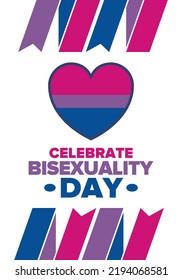 Celebrate Bisexuality Day. Bisexual Pride And Bi Visibility Day. Bisexual Flag. Coming Out. Celebrated Annual In September 23. Festival And Parade. Poster, Card, Banner, Template, Background. Vector