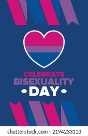 Feiern Sie den Bisexualität-Tag. Bisexueller Pride und Bi Visibility Tag. Bisexuelle Flagge. Kommt raus. Feiert jährlich am 23. September. Festival und Parade. Poster, Karte, Banner, Vorlage, Hintergrund. Vektorgrafik