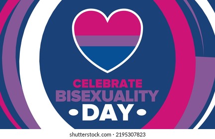 Feiern Sie den Bisexualität-Tag. Bisexueller Pride und Bi Visibility Tag. Bisexuelle Flagge. Kommt raus. Feiert jährlich am 23. September. Festival und Parade. Poster, Karte, Banner, Vorlage, Hintergrund. Vektorgrafik