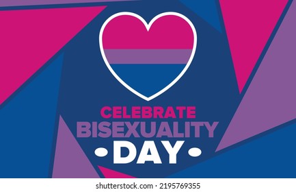 Celebrate Bisexuality Day. Bisexual Pride and Bi Visibility Day. Bisexual flag. Coming out. Celebrated annual in September 23. Festival and parade. Poster, card, banner, template, background. Vector