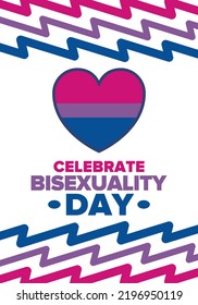 Feiern Sie den Bisexualität-Tag. Bisexueller Pride und Bi Visibility Tag. Bisexuelle Flagge. Kommt raus. Feiert jährlich am 23. September. Festival und Parade. Poster, Karte, Banner, Vorlage, Hintergrund. Vektorgrafik