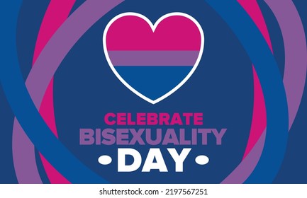 Celebrar el Día de la Bisexualidad. Día del Orgullo Bisexual y la Visibilidad de los Bi. Bandera bisexual. Saliendo. Celebrado anualmente el 23 de setiembre. Festival y desfile. Cartel, tarjeta, pancarta, plantilla, fondo. Vector