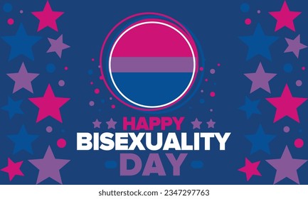 Celebrate Bisexuality Day. Bisexual Pride and Bi Visibility Day. Bisexual flag. Coming out. Celebrated annual in September 23. Festival and parade. Poster, card, banner, template, background. Vector