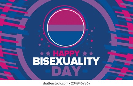 Celebrate Bisexuality Day. Bisexual Pride and Bi Visibility Day. Bisexual flag. Coming out. Celebrated annual in September 23. Festival and parade. Poster, card, banner, template, background. Vector