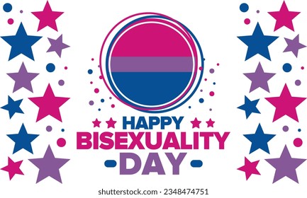 Celebrate Bisexuality Day. Bisexual Pride and Bi Visibility Day. Bisexual flag. Coming out. Celebrated annual in September 23. Festival and parade. Poster, card, banner, template, background. Vector