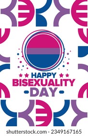 Celebrate Bisexuality Day. Bisexual Pride and Bi Visibility Day. Bisexual flag. Coming out. Celebrated annual in September 23. Festival and parade. Poster, card, banner, template, background. Vector