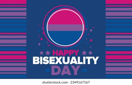 Celebrate Bisexuality Day. Bisexual Pride and Bi Visibility Day. Bisexual flag. Coming out. Celebrated annual in September 23. Festival and parade. Poster, card, banner, template, background. Vector