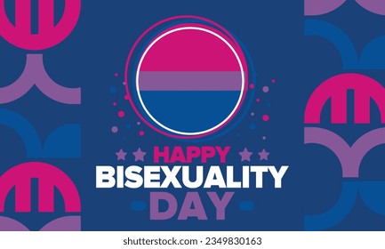 Celebrate Bisexuality Day. Bisexual Pride and Bi Visibility Day. Bisexual flag. Coming out. Celebrated annual in September 23. Festival and parade. Poster, card, banner, template, background. Vector